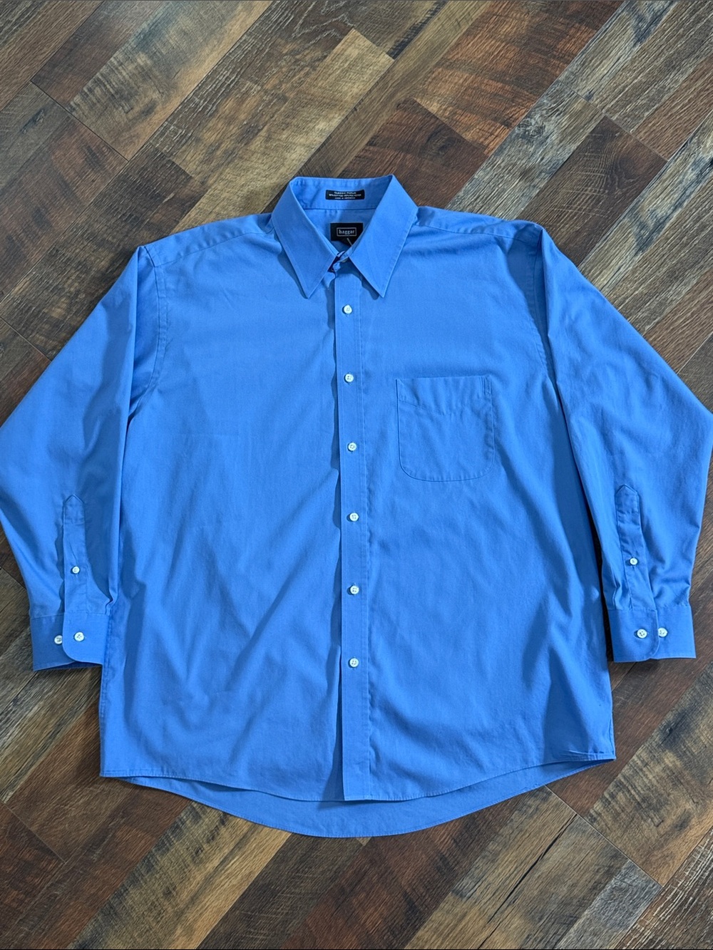 Haggar Classic Poplin Blue Dress Shirt 17 32/33 Button Front Long Sleeve